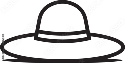 Hand Drawn Woman Hat Black and White Illustration in Minimal Line Art Style Design