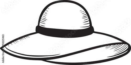 Hand Drawn Woman Hat Black and White Illustration in Minimal Line Art Style Design