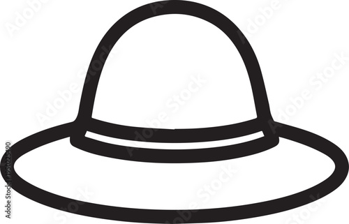 Hand Drawn Woman Hat Black and White Illustration in Minimal Line Art Style Design