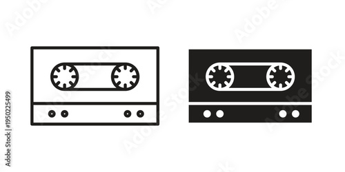 Cassette tape icon line vector illustration in solid color design