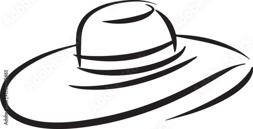 Hand Drawn Woman Hat Black and White Illustration in Minimal Line Art Style Design