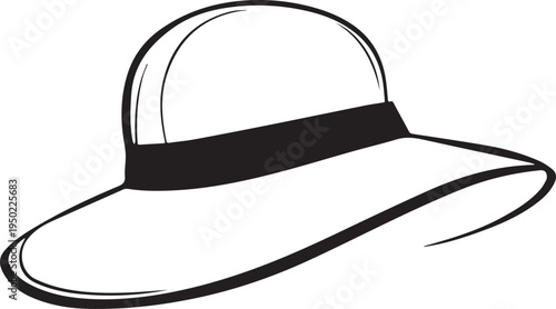 Hand Drawn Woman Hat Black and White Illustration in Minimal Line Art Style Design