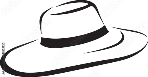Hand Drawn Woman Hat Black and White Illustration in Minimal Line Art Style Design