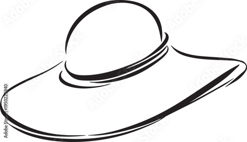 Hand Drawn Woman Hat Black and White Illustration in Minimal Line Art Style Design