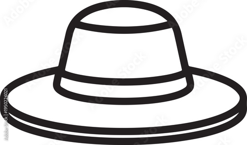 Hand Drawn Woman Hat Black and White Illustration in Minimal Line Art Style Design