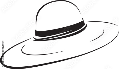 Hand Drawn Woman Hat Black and White Illustration in Minimal Line Art Style Design