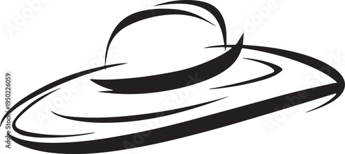 Hand Drawn Woman Hat Black and White Illustration in Minimal Line Art Style Design