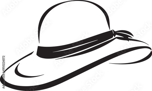 Hand Drawn Woman Hat Black and White Illustration in Minimal Line Art Style Design