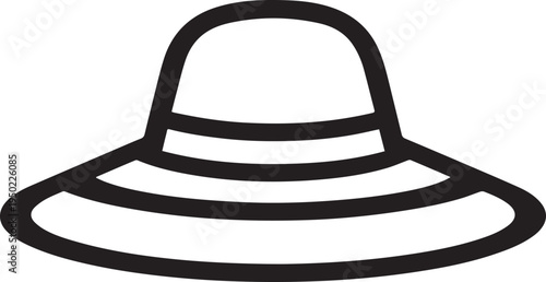 Hand Drawn Woman Hat Black and White Illustration in Minimal Line Art Style Design