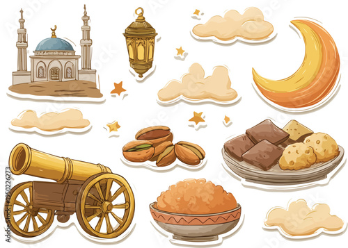 A collection of sweet baked treats like cookies, donuts, bread, and chocolate desserts displayed together on a white background