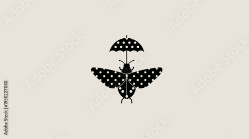 A black insect with dotted wings and umbrella, against a beige background