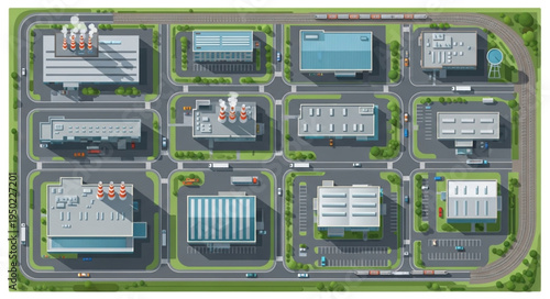 Aerial View of a Modern Industrial Park Layout.