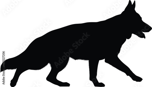 Black Silhouette of a German Shepherd Dog Walking on White Background Isolated Vector Illustration of a Pedigree Guard Dog or Police K9