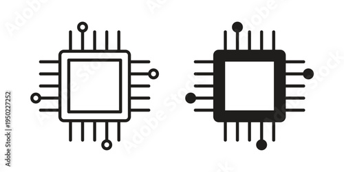 Computer chip icon line vector illustration in solid color design
