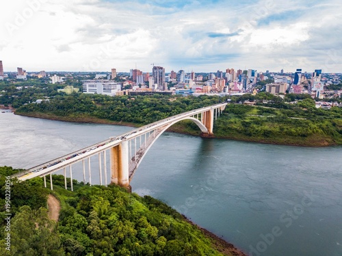 Aerial view of the Ponte da Amizade (Brazil-Paraguay) and Ciudad del Este, Paraguay
