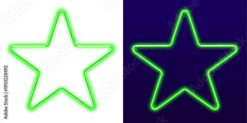 Bright neon star with smooth green gradient glow. Sleek geometric lines enhance futuristic digital style. Perfect for UI and templates.