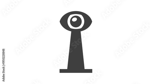 A stylized illustration featuring a symmetrical design of an eye above a keyhole shape