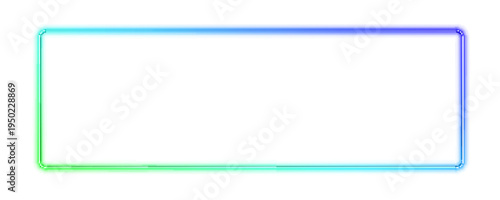 Neon rectangle with blue and green glowing edges. Transparent PNG design highlights subtle gradient illumination and futuristic vibes. Perfect for UI and banner designs.