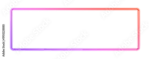 Neon rectangle frame with pink and purple gradient. Transparent PNG shows glowing edges and soft illumination. Perfect for digital graphics and UI banners.