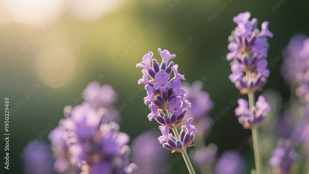 Fototapeta premium Close-up of vibrant lavender flowers blooming in a sun-drenched field, evoking a sense of tranquility and natural beauty