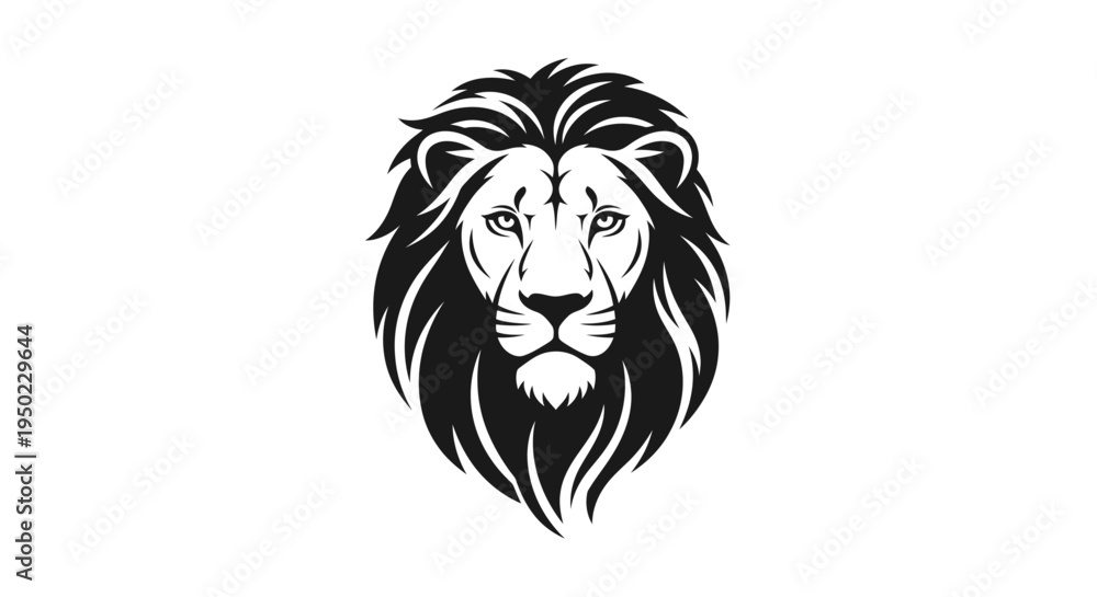 Fototapeta premium A powerful wild animal mascot illustration featuring an angry lion head vector silhouette and black tiger tattoo symbol for a bold wildlife nature logo