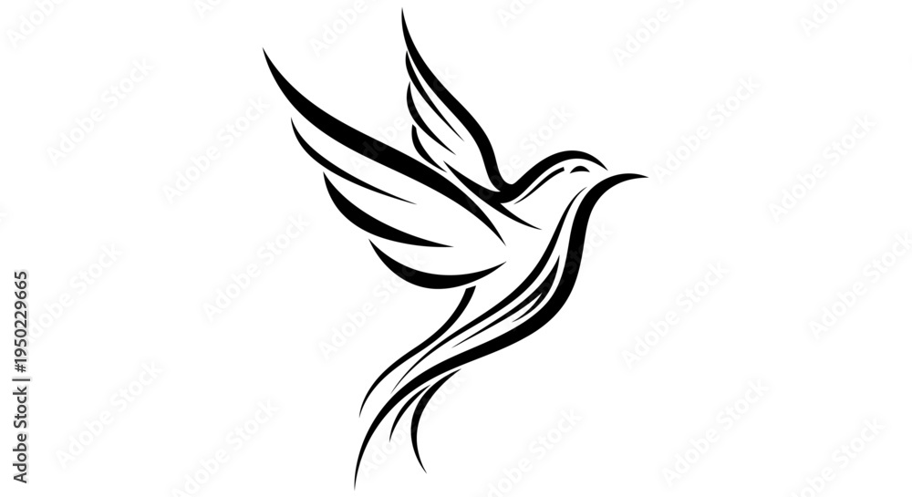 Fototapeta premium A vector illustration of a flying woman with wings and a bird silhouette representing a symbol of freedom and peace in nature