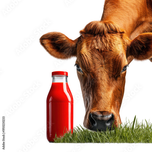 Cow grazing in a field rural landscape nature scene pastoral setting close-up view