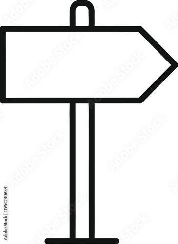 A simple black and white line art illustration of a directional signpost pointing to the right