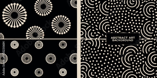 Geometric patterns in beige and black create an abstract art background