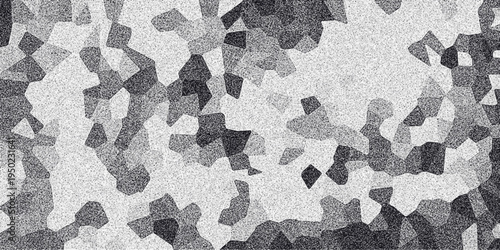 Abstract grayscale mosaic pattern with grainy texture and irregular polygonal shapes creating a textured background for design and digital art applications