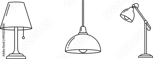 Black silhouette lamp icons desk floor wall pendant design vector interior lighting style