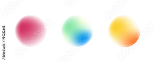 Set color circle gradient noise gradation. Abstract colorful watercolor blur mesh on isolated transparent background. Circle shape png.