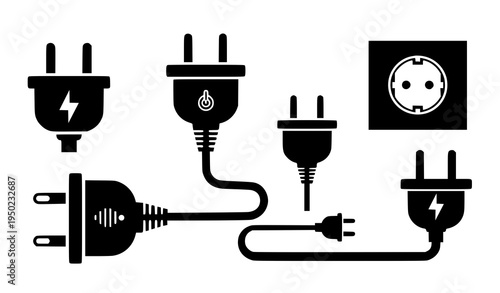 Electric Plug Icon Collection Flat Power Socket Vector Set