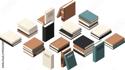 Stacked books in various colors and sizes arranged randomly colorful brown black