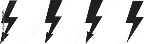 Black silhouette lightning bolt icons energy power electric design vector abstract style