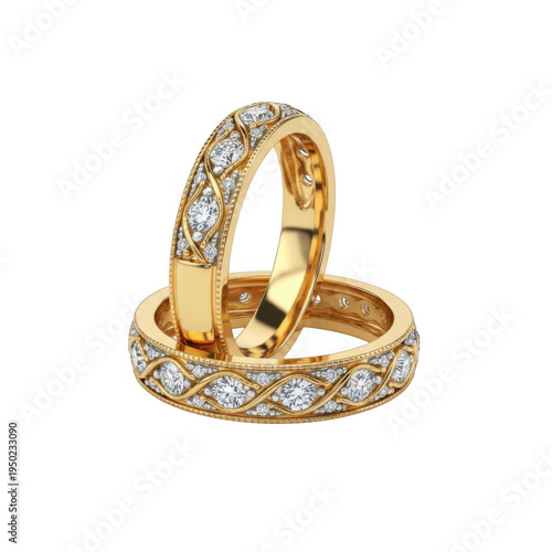 Gold earrings with diamonds isolated on transparent background