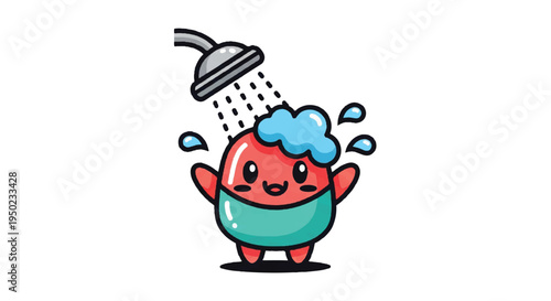 Cartoon character taking shower illustration cleanliness hygiene concept