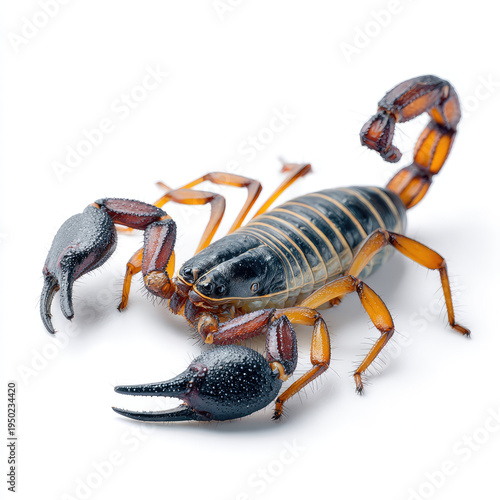 Plakat Scorpion with black pincers and orange legs on white background
