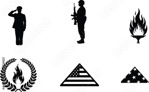 Memorial day tribute with patriotic symbols and fallen soldier icons
