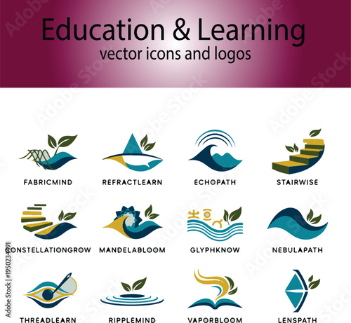 Education and Learning Vector Icons and Logo Set for School, Knowledge and Academic Branding