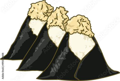 Japanese Onigiri Rice Ball with Tuna Mayo Filling, Asian Traditional Sushi Snack Vector