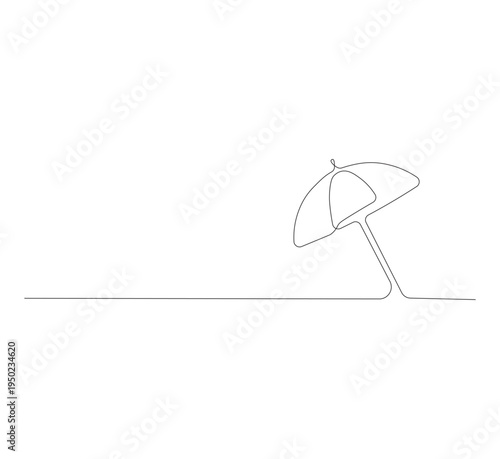 Continuous one line drawing of a beach umbrella. One line drawing illustration of umbrella protection against rain and UV rays. Summer vacation concept vector art.