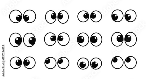 Expressive cartoon eyes vector illustration set featuring various directions and animated emotions.
