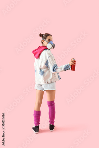 Young woman in respirator w...