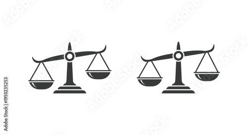 Simple black and white vector illustration graphic design of two sets of balance scales icons