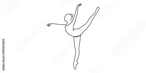 A graceful ballerina performing a classic ballet dance pose with her leg extended in the air