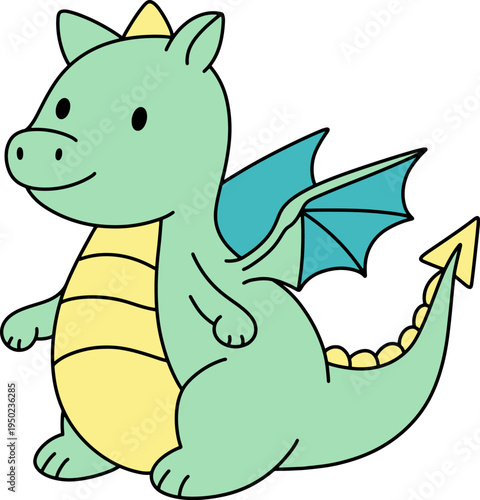 Green Dragon Fantasy Cartoon Illustration