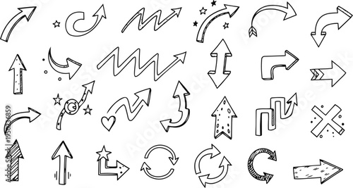  Black silhouette arrow icons handdrawn sketch vector design abstract creative minimal style