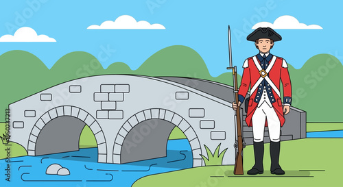 Patriots celebrate a joyful day by an old stone bridge