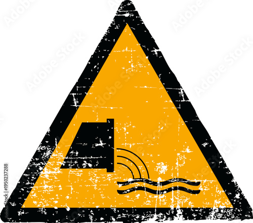 Grunge sewage effluent outfall warning sign worn scratched ISO 7010 W055 symbol
